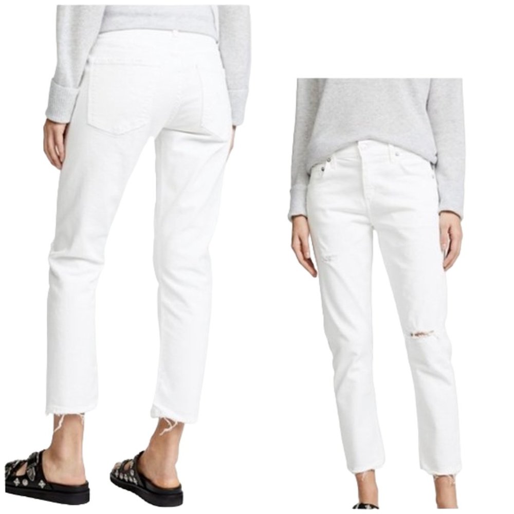 Agolde Womens Isabel Slim Straight Distressed White Jeans 26 Mid Rise Revolve
